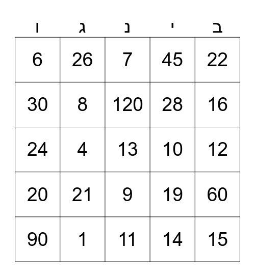 בינגו Bingo Card