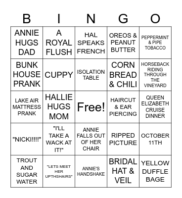 THE PARENT TRAP Bingo Card