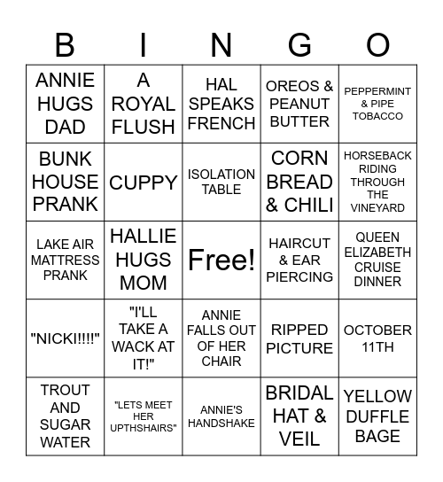 THE PARENT TRAP Bingo Card