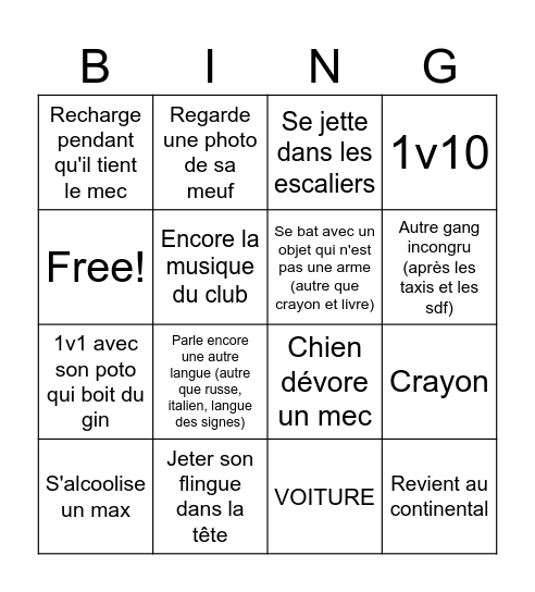 Bingo wick (parabellum après 19min) Bingo Card