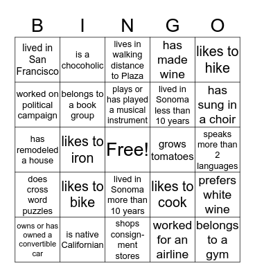 Zanne Party Bingo Card
