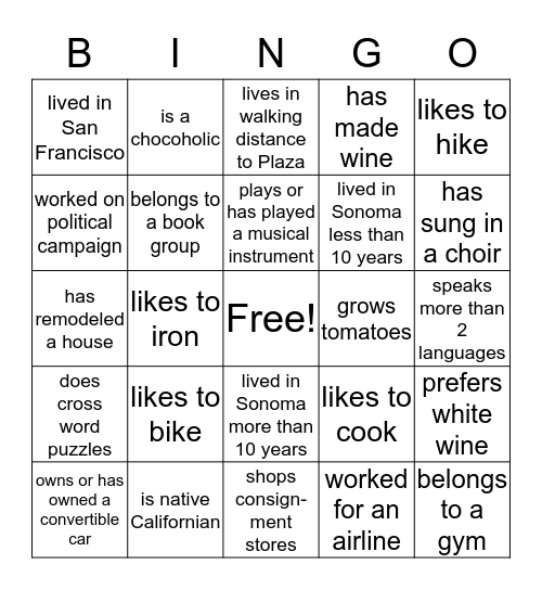 Zanne Party Bingo Card
