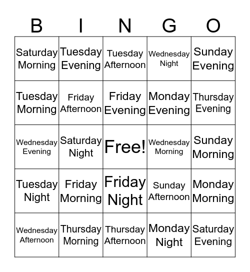 When does the Bus Leave? Bingo Card