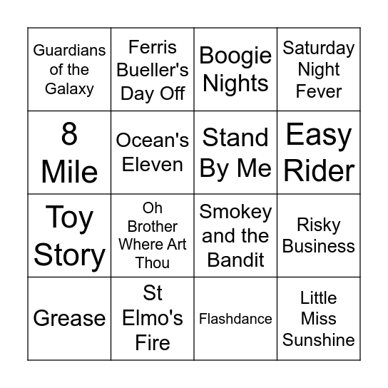 Brian's Blockbusters Bingo Card