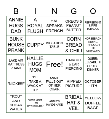THE PARENT TRAP Bingo Card
