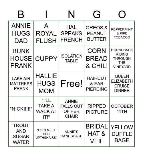 THE PARENT TRAP Bingo Card