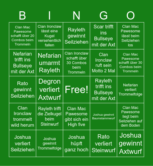 Clan Ironclaw Bingo Card