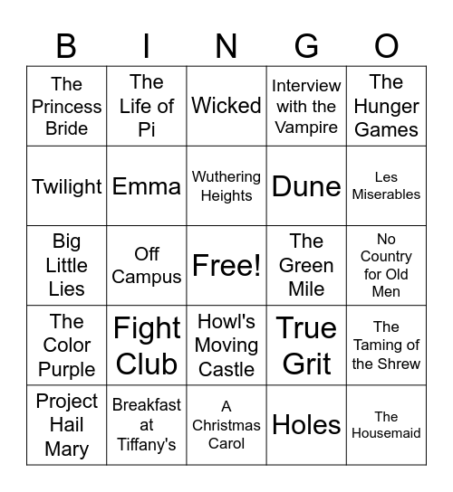 Page to Screen Bingo Card
