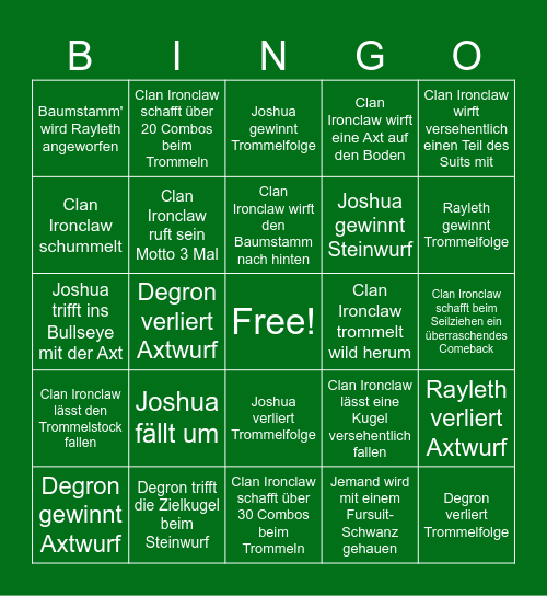 Clan Ironclaw Bingo Card