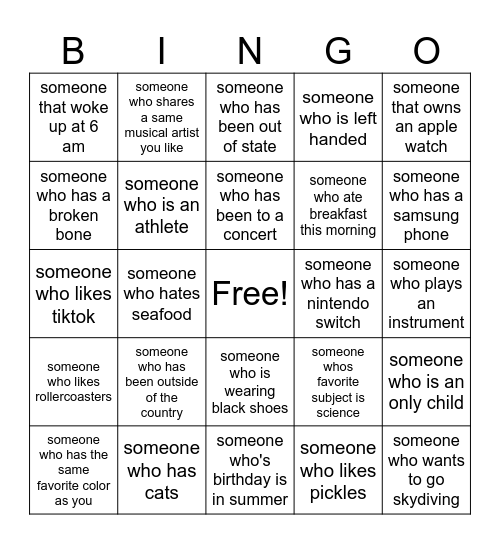 SUMMER CAMP HUMAN BINGO Card