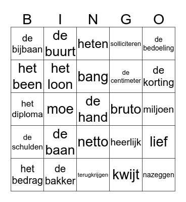 Werk en geld  Bingo Card