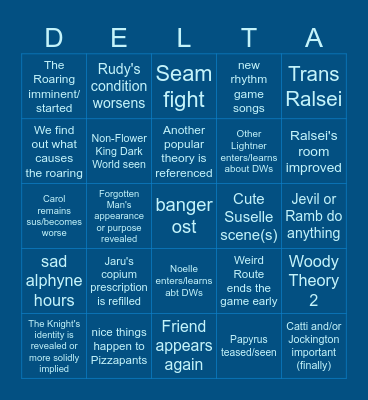 Jade's Deltarune prediction bingo Card