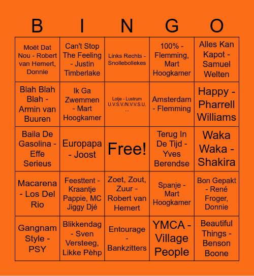 Muziekbingo Stefano & Joey Bingo Card