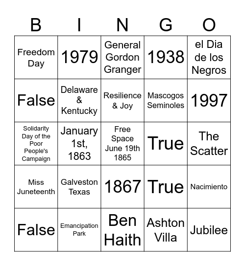 Juneteenth BINGO Card