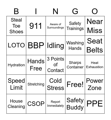 Safety Bingo! Bingo Card