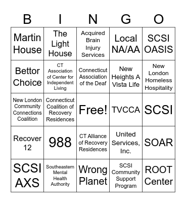 Connecticut Mental Health Services Bingo Card