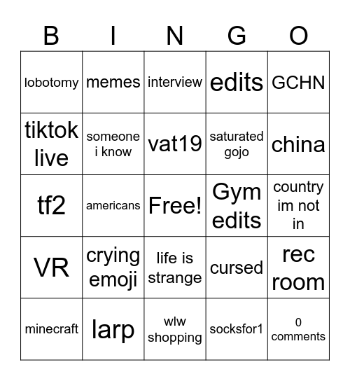 Untitled Bingo Card