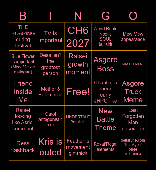 DELTARUNE CH5 PREDICTIONS Bingo Card