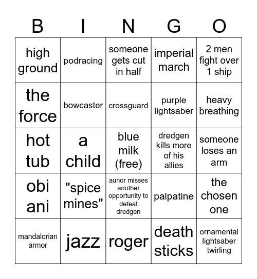 Destiny Final DLC Star Wars Bingo Card