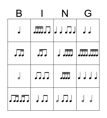 Simple Rhythm Bingo Card