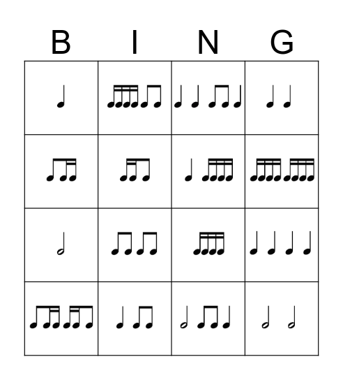 Simple Rhythm Bingo Card