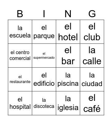 LUGARES EN LA CIUDAD Bingo Card