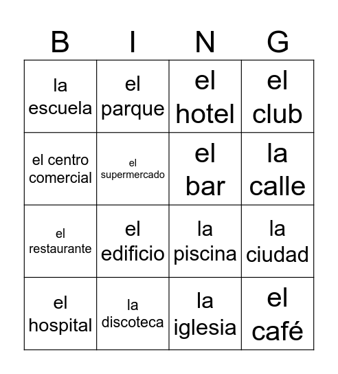 LUGARES EN LA CIUDAD Bingo Card