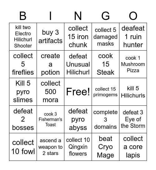 Genshin Bingo Card