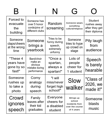 Sanderson Graduation Bingo 2026 Bingo Card