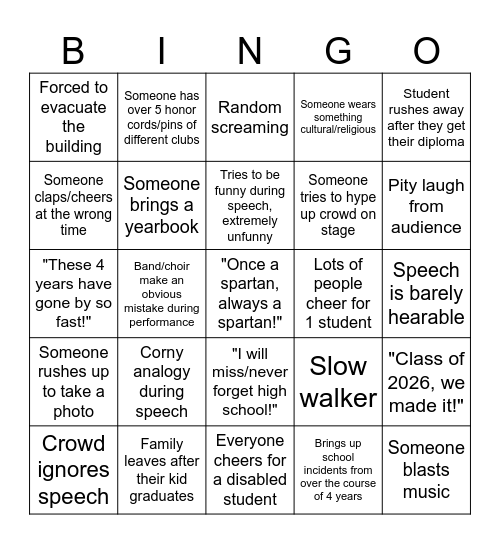 Sanderson Graduation Bingo 2026 Bingo Card
