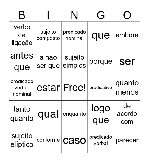 Bingo Revisão Bingo Card
