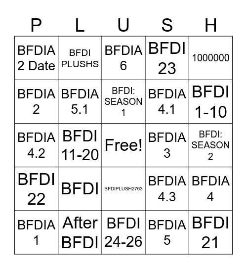 PLUSHIES Bingo Card