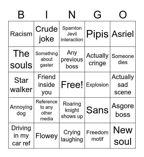 Deltarune ch.5 Bingo Card