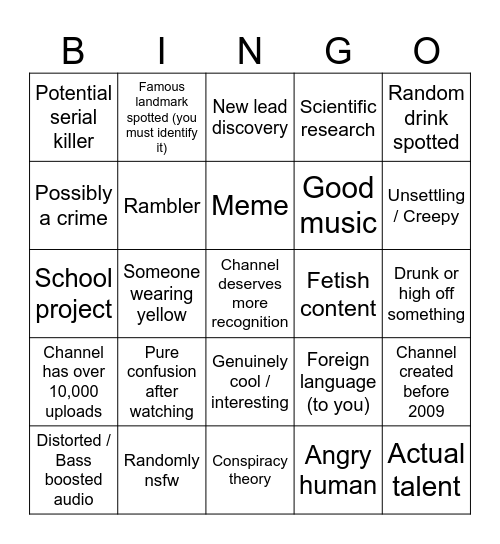 Youtube's Recycle Bin [KVN AUST] NoFreeSpace Bingo Card