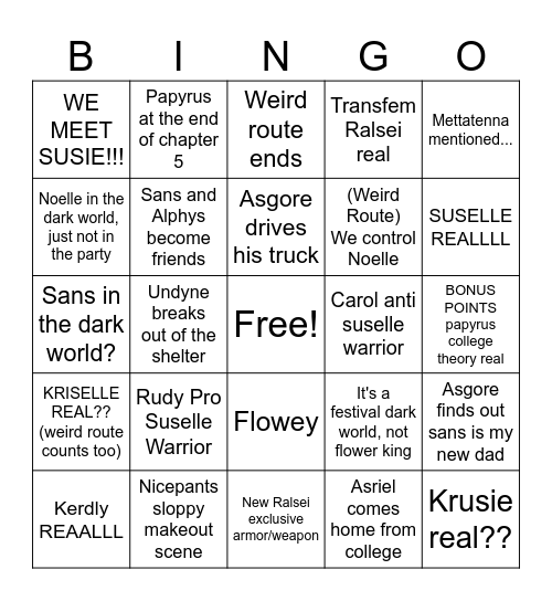 Deltarune Chapter 5 Bingo Card