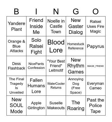 DELTARUNE Chapter 5 Bingo Card