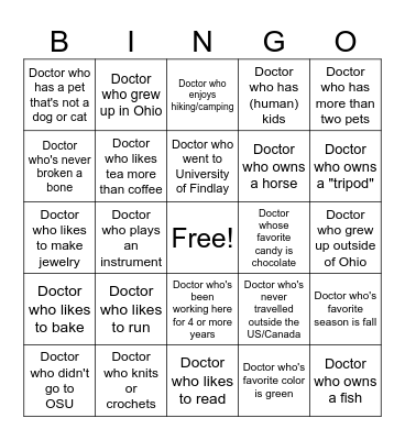 DOCTOR BINGO Card
