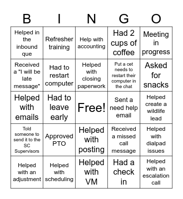 Untitled Bingo Card