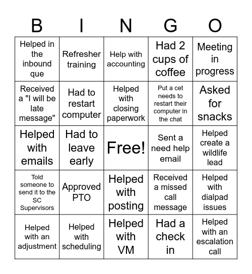Untitled Bingo Card