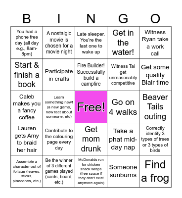 Cottage Bingo Card