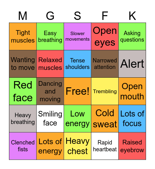 Emotions Bingo Card