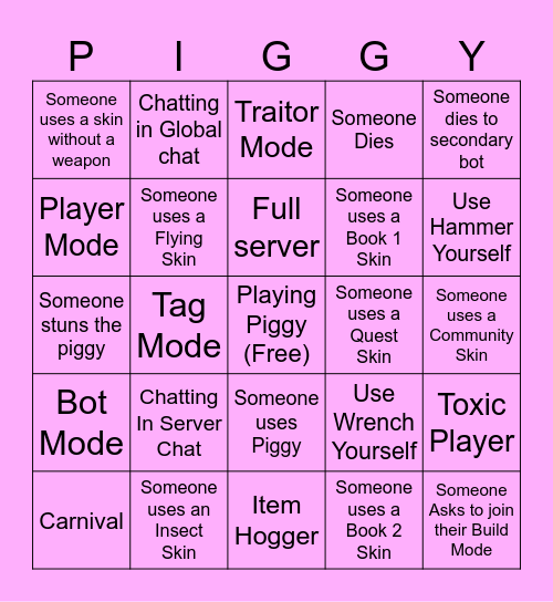 Piggy Bingo Card