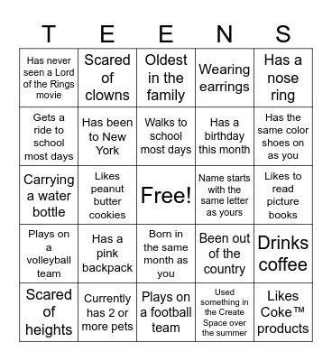 Staff Asks Kids Bingo Card