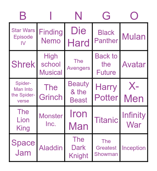 Movies Bingo Card