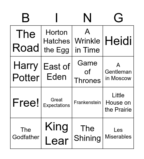 Literary Daddies Bingo Card