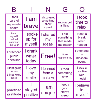 🌸 Blossom End of Year Celebration 2026 Bingo Card