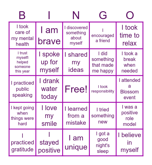 🌸 Blossom End of Year Celebration 2026 Bingo Card