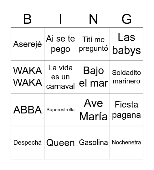 Bingo musical Bingo Card