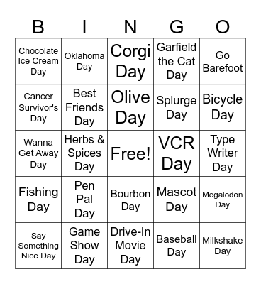 June Holidays Bingo Card