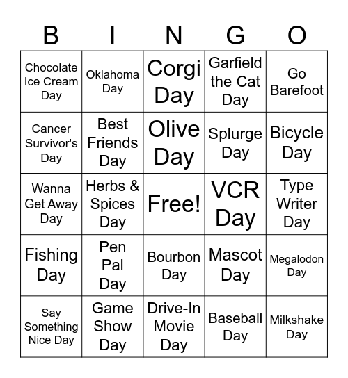 June Holidays Bingo Card